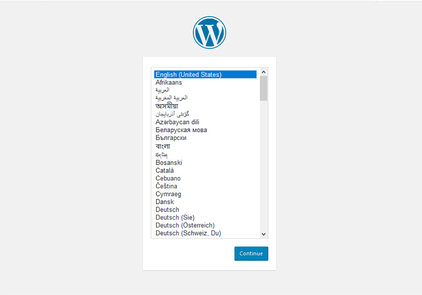 Language Section during WordPress installation