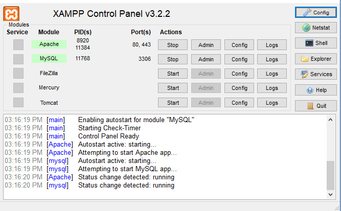 XAMPP Control Panel