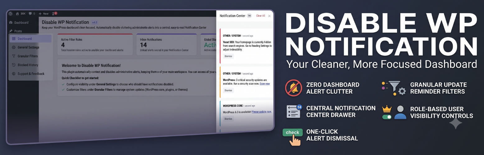 Disable wordpress admin notifications